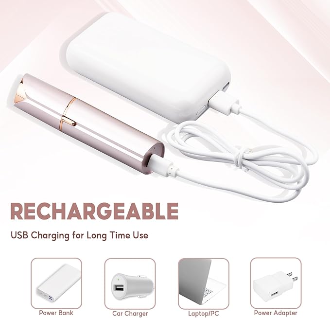 Facial Hair Removal for Women, Electric Painless Facial Hair Remover for Face, Lip, Chin with USB Rechargeable, Gold(2 pcs Heads)