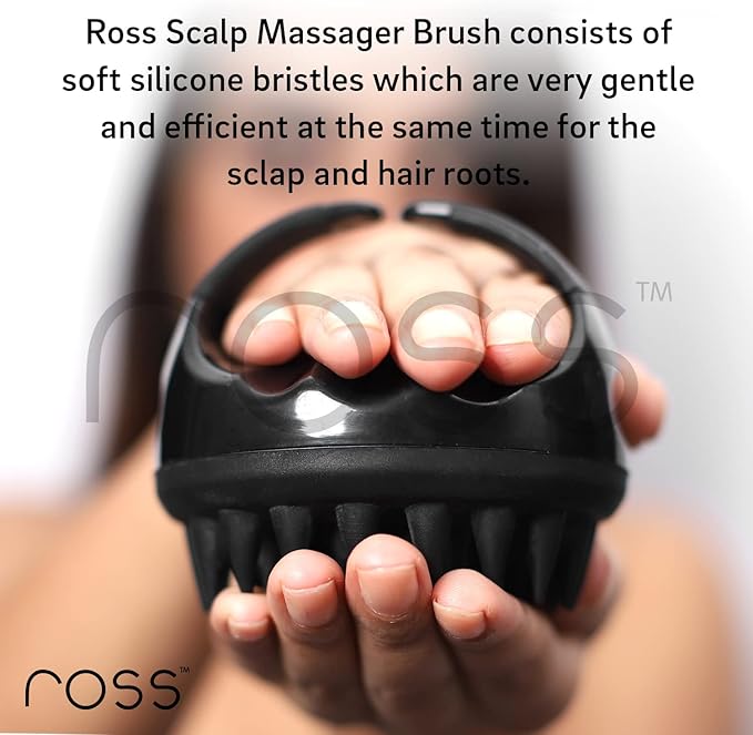 Ross Hair Scalp Massager Shampoo Brush with Soft Silicone Bristles for Anti Dandruff, Exfoliating with Scalp Care Manual Head Massager, 1 Count (Pack of 1) (Style 1, Black)