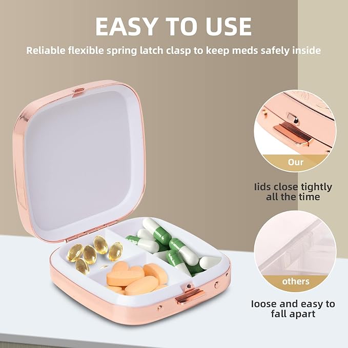 Simple Metal Portable Mini Medicine Box Storage Case (3 Compartments Rose)