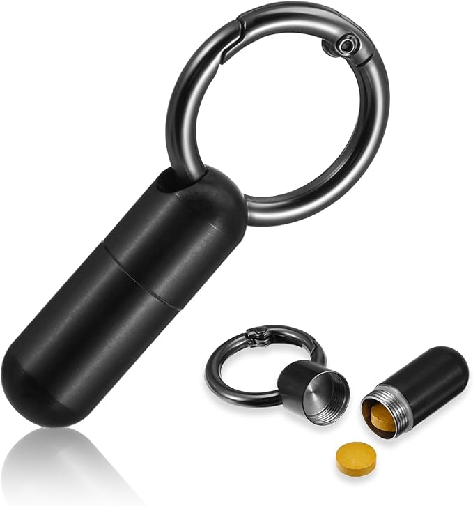Small Pill Case Micro Pill Holder Keychain Portable Pill Container Waterproof Pocket Pill Organizer Tiny Pill Holder Bottle for Outdoor Travel Purse Pocket Emergency Medicine (Black)