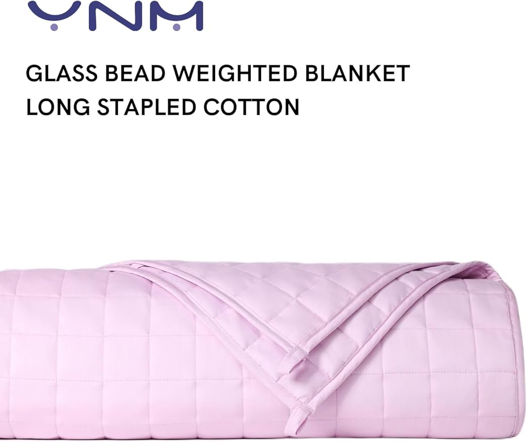 YnM Exclusive Weighted Blanket, Organic Long Stapled Cotton with Glass Beads, Bed Blanket for One Person of 190lbs, Ideal for Queen/King Bed (60x80 Inches, 20 Pounds, Lavender)