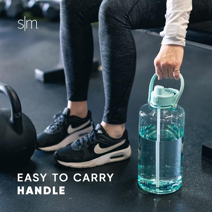 Simple Modern Half Gallon 64 oz Water Bottle with Push Button Silicone Straw Lid & Motivational Measurement Marker | Large Reusable Tritan Plastic Water Jug | Summit Collection | Sorbet