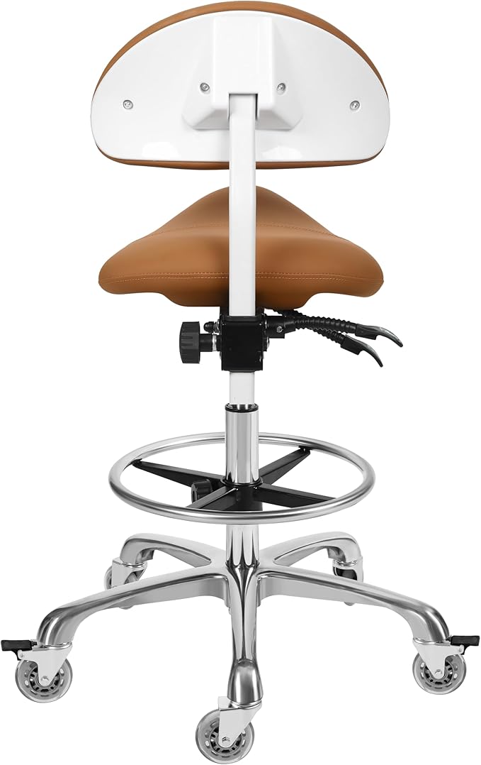 Saddle Stool Chair with Backrest and Footrest- Ergonomic Rolling Saddle Stools Hydraulic Swivel Adjustable Stool Esthetician Chair for Massage Beauty Salon Tattoo Dentist Clinic Home Office (Camel)