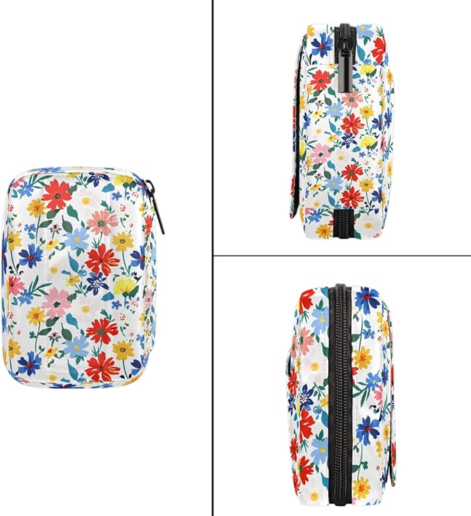 Wildflowers Watercolor Pill Case Everyday Travel, 7 Day Weekly Medicine Pill Box Compact Portable Pills Bottle Organizer with Zipper for Daily Vitamin Medicine Holder Bottle Organizers Bag