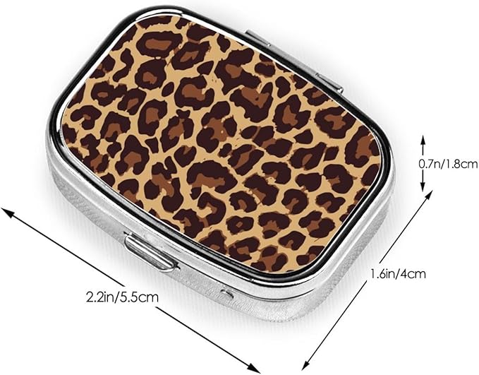 Pill Box Organizer Wild Cheetah Leopard Print, Portable Travel Pill Box with Mirror for Supplements, Medicine Box, Metal Pill Case for Outdoor Travel Picnic