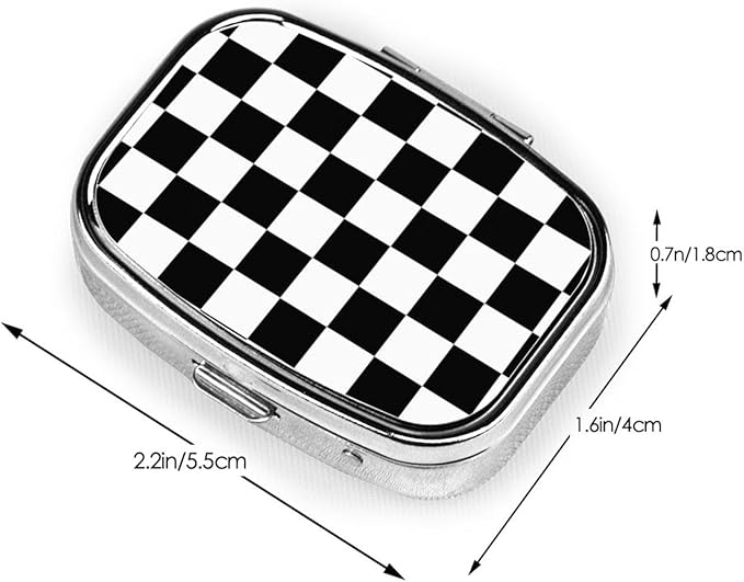 Small Pill Case Black and White Race Waving Checkered, Travel Pill Organizer Pill Box Portable Medicine Organizer, Cute Pill Holder Container for Vitamin, Fish Oil