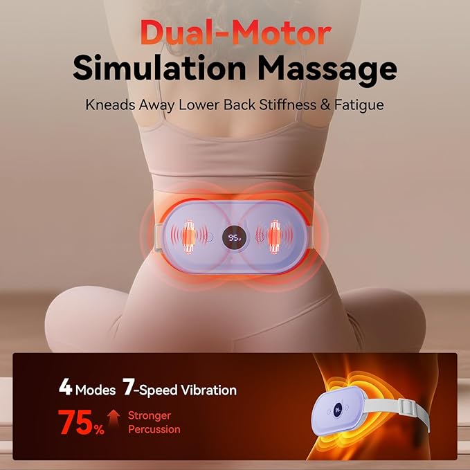 Portable Heating Pad for Period Cramps Relief Vibrating Menstrual Heating Belt for Women, 5000mAh with 7 Heat Levels and 7 Modes for Menstrual, Pain Relief for Back & Stomach - Purple