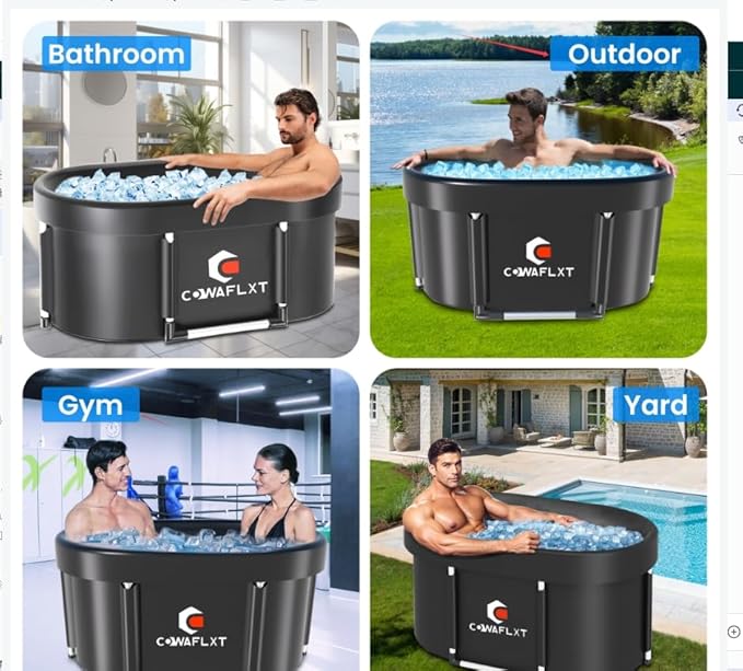 XL Ice Bath Tub,133 GAL Large Portable Cold Plunge Tub with Cover, Cold Water Therapy Recovery at Home Gyms Outdoor Use,Extra Ice Massage Balls Include,46"L x 22"W x 23"H