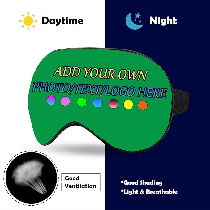 Personalized Eye Mask, Custom Eyeshade Blindfold Add Your Design Image Text Customized Eye Cover with Adjustable Strap for Sleeping Travel Work Naps Blocks Light, Green