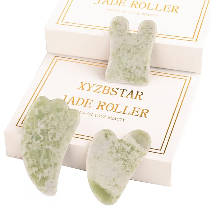 Gua Sha Facial Tools Set of 3 Guasha Massage Tool Jade Gua Sha Scraping Massager for Face,Neck, Eyes and Body,Jade Stone Guasha Board 3 Packs (Jade Set of 3)