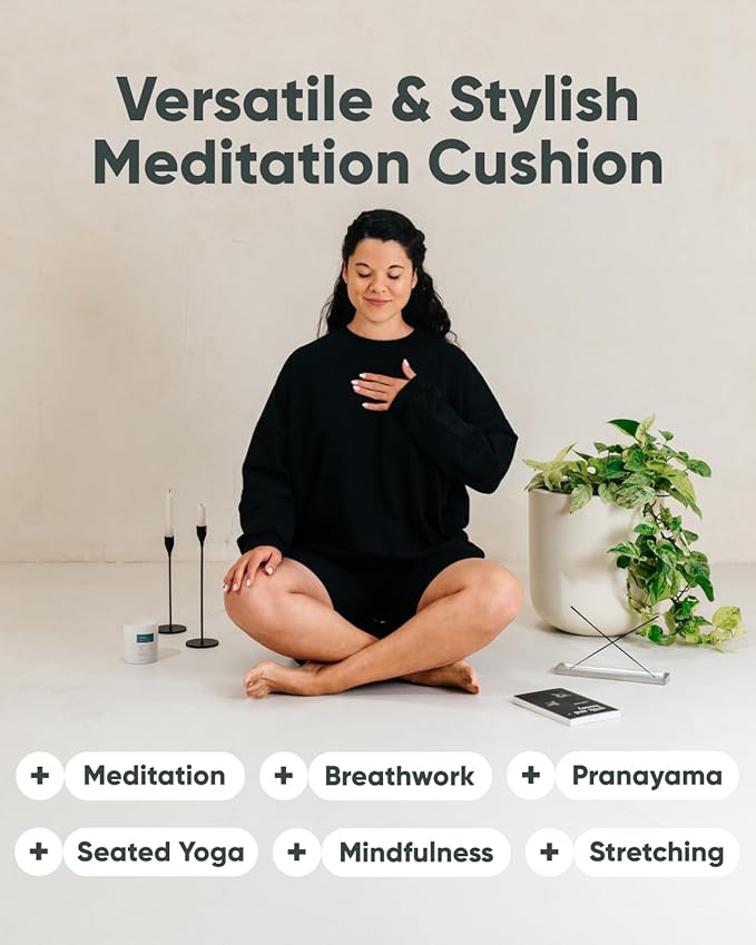 Mindful & Modern Large Meditation Cushion for Zafu Yoga - Meditation Pillow for Sitting on the Floor - Buckwheat Hull Filled Yoga Cushion with Removable, Washable 100% Cotton Cover and Carry Handle