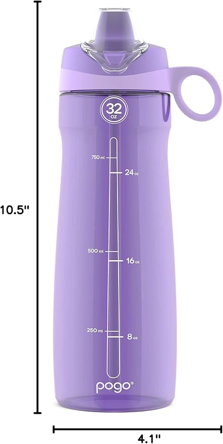 Pogo Plastic Water Bottle with Straw Lid and Carry Handle, Reusable, BPA Free, Dishwasher Safe, Perfect for Travel, School, Outdoors, and Gym | 32oz, 40oz