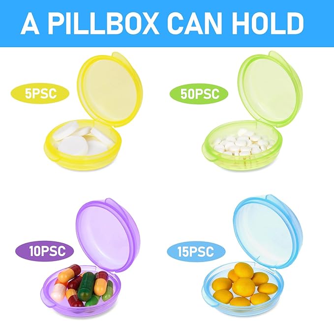 8pcs Small Pill Box Cute Portable Pill Case Travel Pills Organizer Box Medicine Dispenser Earplug Container Vitamin Holder Liver Oil Storage Case for Women Men Pocket Purse Briefcase