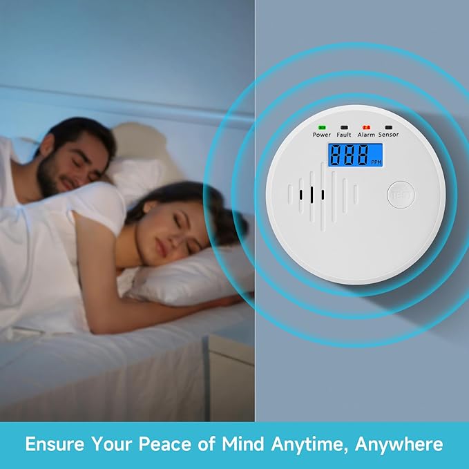 Carbon Monoxide Detector,Carbon Monoxide Alarm with LCD Digital Display Sound Light Warning,Battery Powered High Accuracy Co Gas Monitor Alarm Detectors for Travel Home Office Kitchen RV Hotel