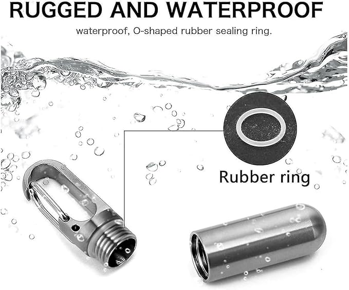 Stainless Steel Pill Box Keychain, Protable Pill Box Keychain Medicine Case Bottle, Waterproof Metal Pocket Pill Holder Medicine Bottle for Outdoor Camping Travel (S+L)