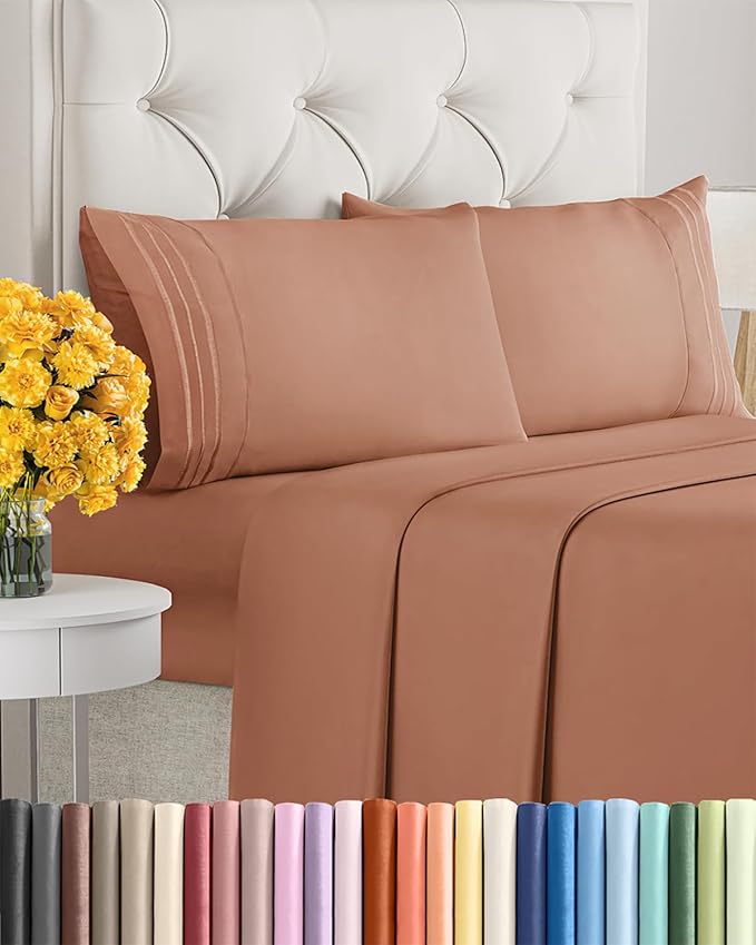 King Size 4 Piece Sheet Set - Extra Soft, Breathable & Cooling Sheets - Hotel Luxury Durable Bed Sheets for Women & Men - Deep Pockets, Easy-Fit & Wrinkle-Free Sheets - Warm Peach Oeko-Tex Bed Sheets