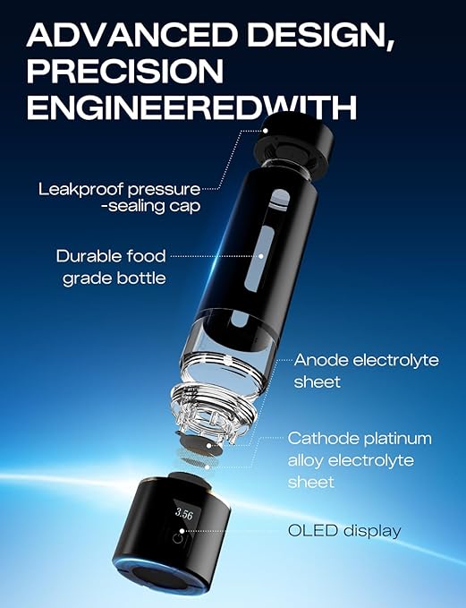 Hydrogen Water Bottle Generator-Up to 8100 PPB Molecular Hydrogen, 12-Hour Hydrogen Retention, IHSA Certified SPE/PEM Tech, Portable Hydrogen Bottle, Healthy Gift (Black)