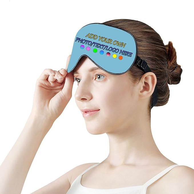 Personalized Eye Mask, Custom Eyeshade Blindfold Add Your Design Image Text Customized Eye Cover with Adjustable Strap for Sleeping Travel Work Naps Blocks Light, Sky Blue