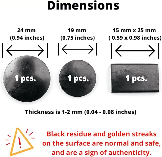 Shungite Stickers 3-Pack - Sample Size Genuine Shungite Stone Plates - Natural Crystal Decals for Phone, Laptop, WiFi Router - iPhone Samsung Compatible Trial Set