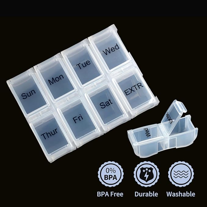 2 Packs Weekly Travel Pill Organizer Case for Purse with Removable 7 Day Box, Fashionable Pill Container for Medicine, Vitamin, Supplement