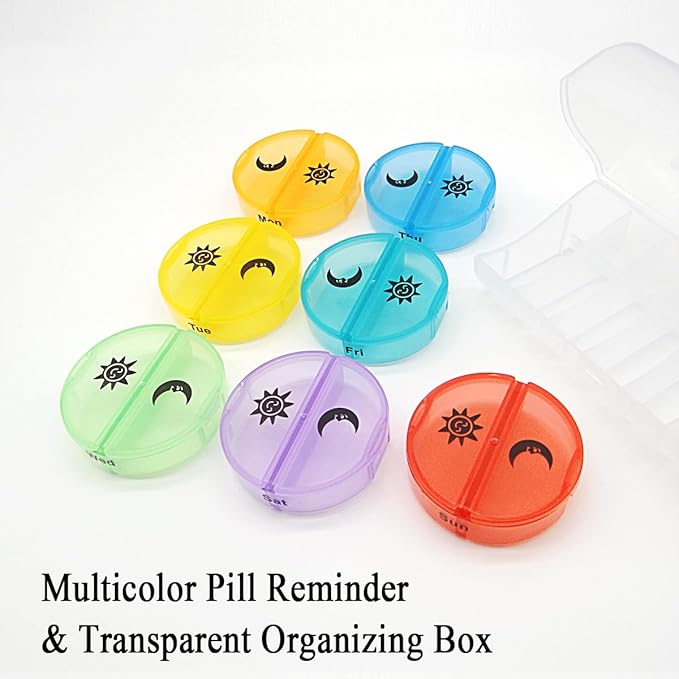 Medical Box Travel Pill Organizer Case, 2 Times a Day, Large AM/PM Weekly Pill Dispenser Planner, Medicine Reminder Holder 7-Day for Vitamins, Fish Oils, Daily Calcium Supplements, Capsules