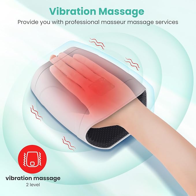 JQX Cordless Heated Hand Massager for Arthritis & Carpal Tunnel Relief - 3-Level Compression Therapy with Air Pressure & Vibration, Rechargeable Gifts for Women/Men (White)
