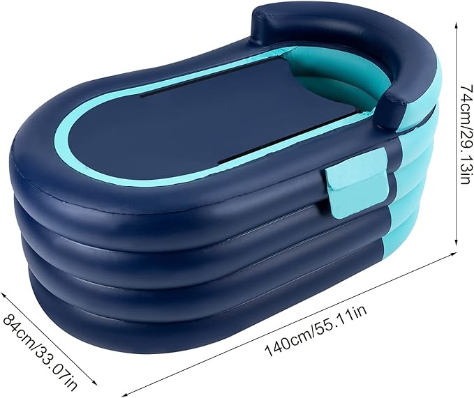 55.1 in Portable Bathtub for Adults Foldable Inflatable Bathtub with Electric Pump & Bath Pillow Headrest Outdoor & Indoor Freestanding Collapsible Tub for Toddler Spa Hot Ice Bath