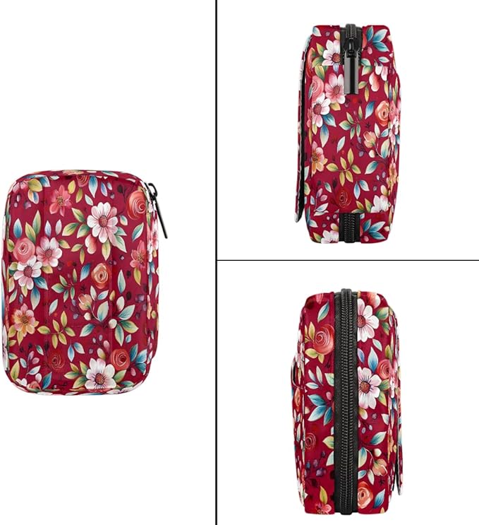 Flower Retro Floral Pill Case Everyday Travel, 7 Day Weekly Medicine Pill Box Compact Portable Pills Bottle Organizer with Zipper for Daily Vitamin Medicine Holder Bottle Organizers Bag