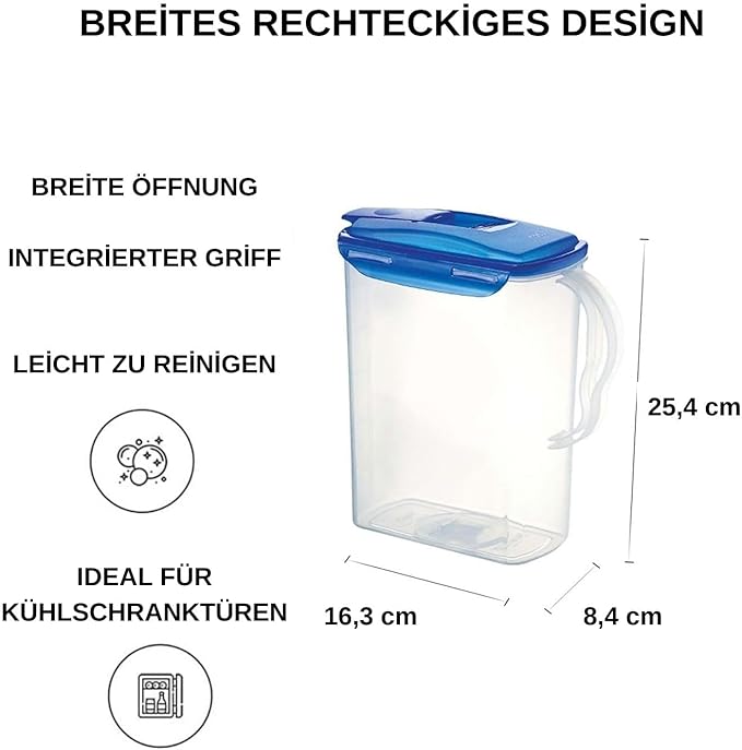 LocknLock Aqua Fridge Door Water Jug with Handle BPA Free Plastic Pitcher with Flip Top Lid Perfect for Making Teas and Juices, 3 Quarts, Blue
