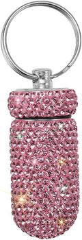 Portable Pill Case Pill Container Waterproof Pill Holder with Keychain Bling Pill Box Medicine Dispenser Bottle Storage for Outdoor Camping Travel (Pink)