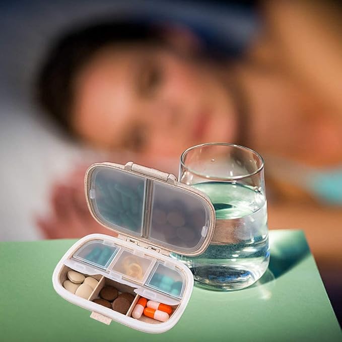 4 Pack Travel Pill Organizer, 8 Compartments Small Pill Box, Portable Daily Pill Case for Medicine, Vitamin, Supplement Storage, Compact Pill Container for Pocket, Purse, Travel, Office, Home Use