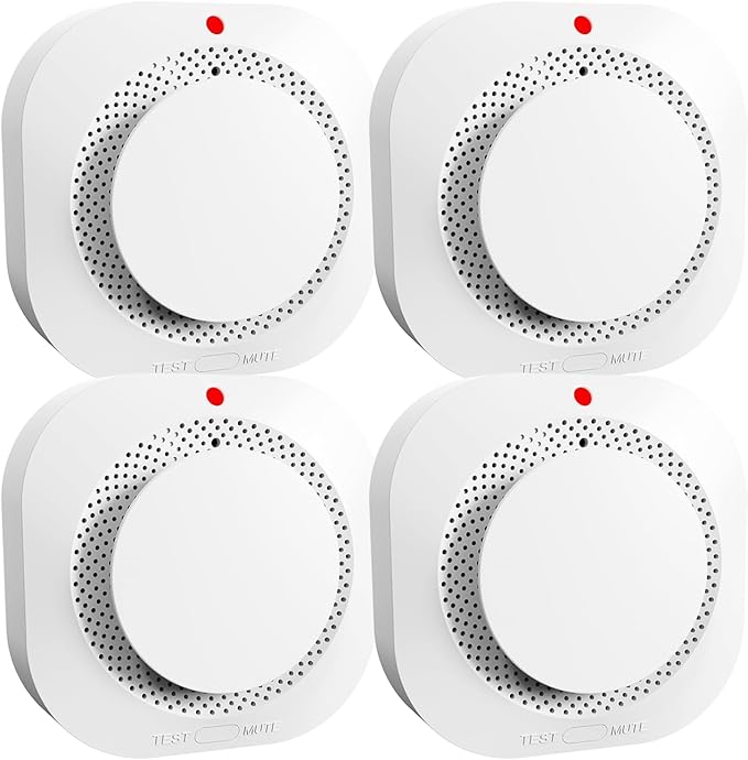 Smoke Detectors for Home,Photoelectric Wireless Fire Alarms Replaceable Battery Powered,Portable Smoke Alarm with Test/Mute Button,Attic Smoke Detector,4 Pcs(Battery Not Included)