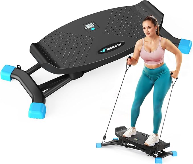 MERACH Balance Board for Adults, Rocking Stepper with Resistance Bands, Portable Wobble Board Featuring LCD Monitor, 300 lbs Capacity Ski Twister Trainer for Full Body Workout at Home Gym