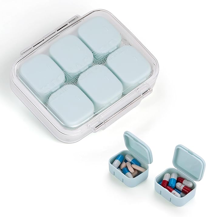 RICHCEE 10 Compartments Daily Pill Organizer for Pocket Purse,Daily Portable Pills Fish Oil/Vitamin/Supplement Box (Blue)