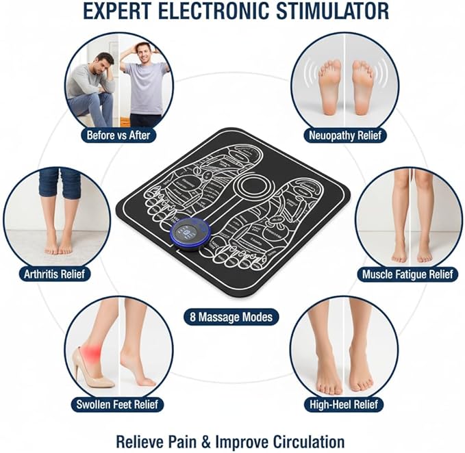 Health Expert Electronic Stimulator and Powered Muscle Stimulation for Pain Relief, EMS Foot Massager