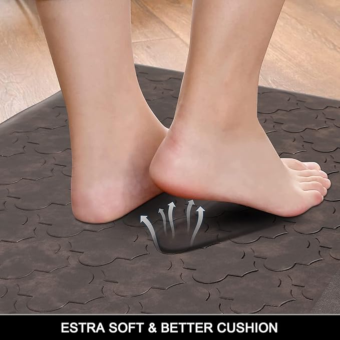 HEBE Kitchen Mat Cushioned Anti Fatigue Comfort Floor Mat Oversized 17.3"x48" Waterproof Non Slip Kitchen Rug Runner Laundry Room Rug Floor Carpet Heavy Duty Comfort Standing Mat Pads, Brown