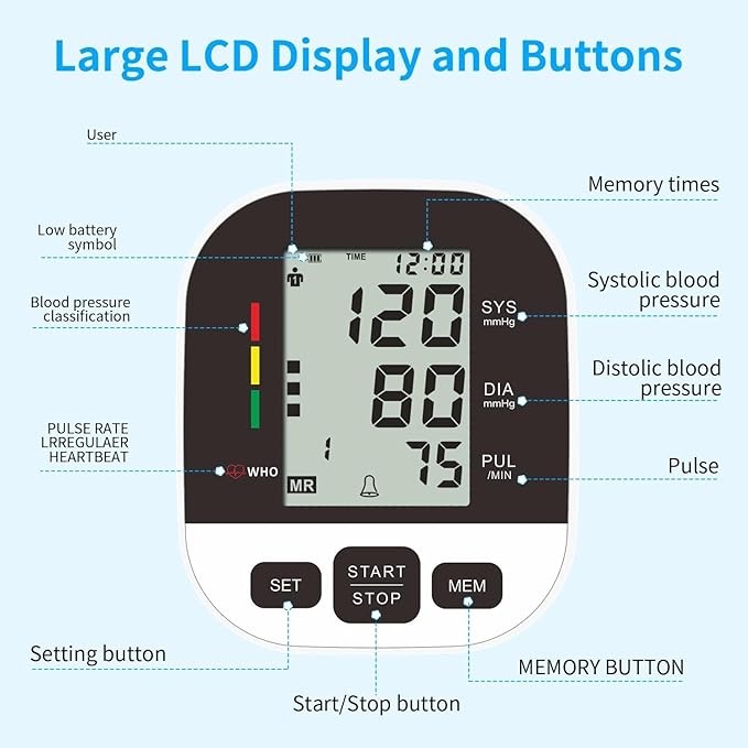 Blood Pressure Monitor for Home Use, Upper Arm Blood Pressure Machine with Large Cuff (8.7’’-16.5’’), Automatic BP Cuff with Large Screen, 2 User, 198 Memories