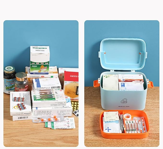 Storage Organizer - Medicine Box Plastic First Aid Box Empty - Family Emergency Kit Medication Storage Organizer with Handle Medicine Cabinet Storage Pill Case Large Capacity Organizer Box