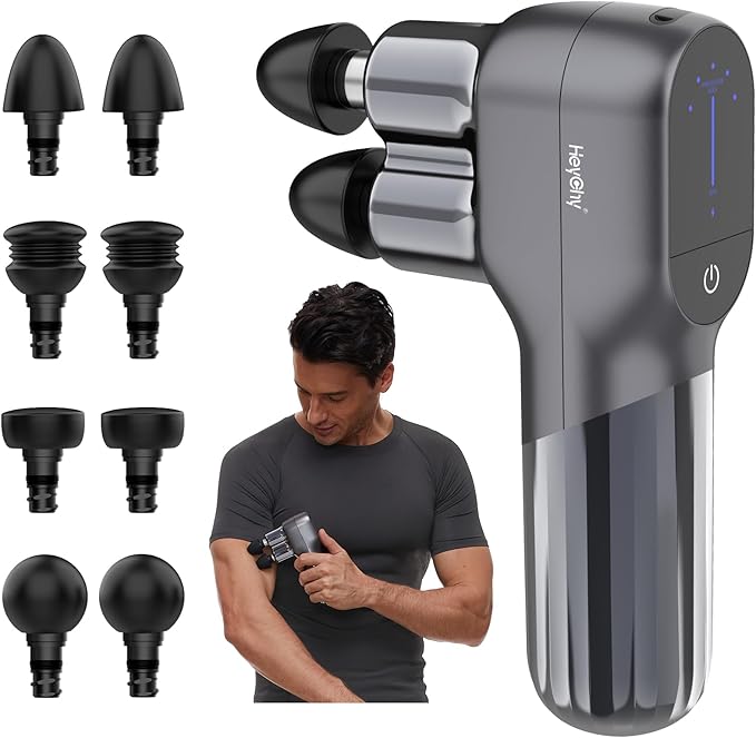 Mini Massage Gun - Deep Tissue Percussion Massager with Dual Heads, 5 Speed Levels & 4 Attachments, Portable Handheld Muscle Recovery Gun for Athletes, Travel & Pain Relief