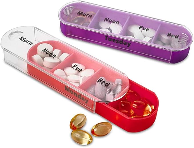 Organizer 4 Times a Day Stackable Medication Fish Oil Storage for Travel HOM 28 Compartments