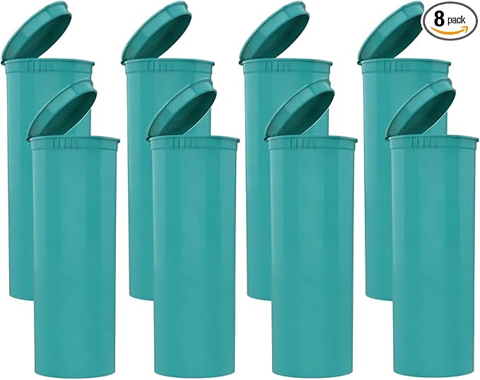 60 Dram Aqua Child-Resistant Pop Top Plastic Containers – Airtight, Smell Proof, BPA-Free Vial Bottles for Pills, Travel & Small Item Storage (Pack of 8)