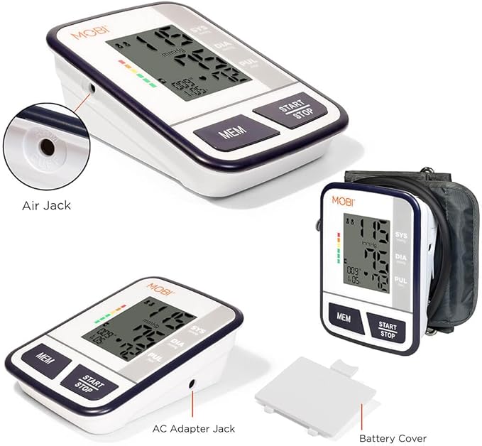 MOBI Blood Pressure Monitor Digital Upper Arm Blood Pressure Machine for Indoor/Outdoor Use with 120 Reading Memory Quick & Easy BP Machine Adjustable Arm Cuff 8.6"- 14.2" Large LCD Display