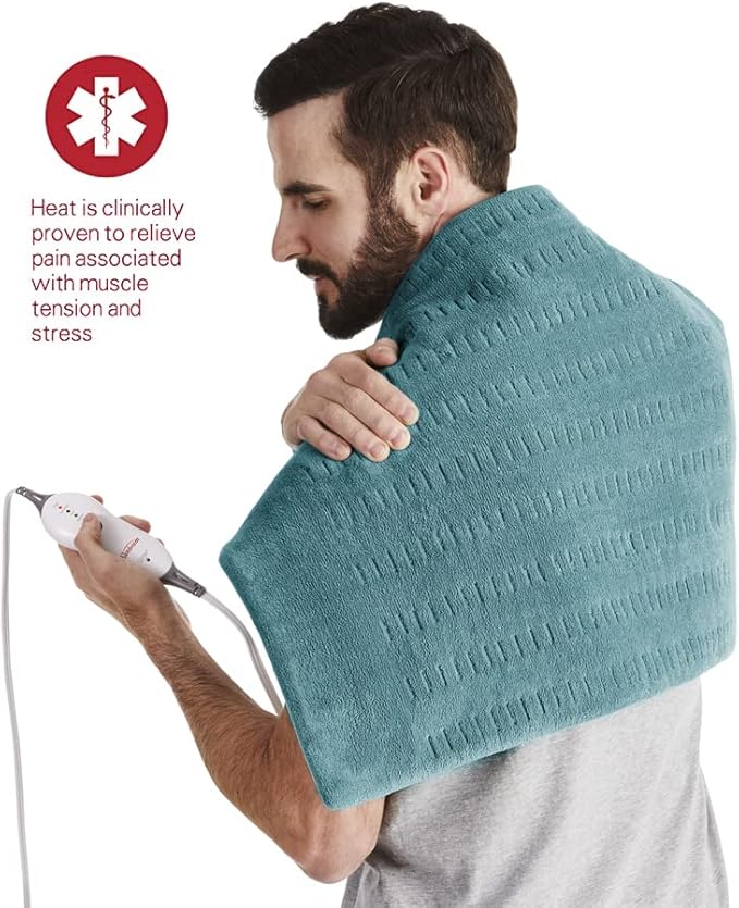 Sunbeam XXL Heating Pad,20"x 24",for Back,Neck,Shoulder,and Period Cramp Pain Relief,4 Heat Settings,Auto Shut-Off,Machine-Washable,Gifts for Mom & Wife,Dark Teal,(Pack of 4)