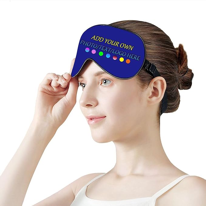 Personalized Eye Mask, Custom Eyeshade Blindfold Add Your Design Image Text Customized Eye Cover with Adjustable Strap for Sleeping Travel Work Naps Blocks Light, Dark Blue