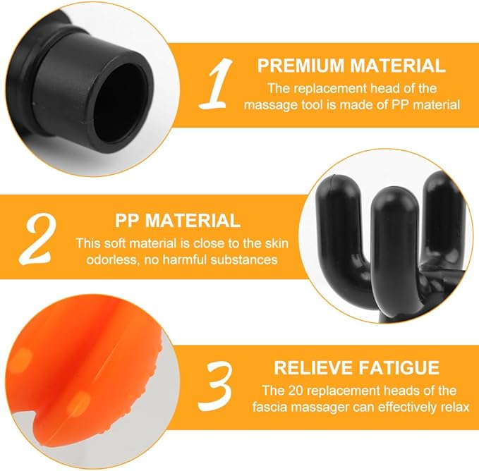 Massage Gu-n Attachments, 20pcs Relaxation Massager Heads with 2pcs Drawstring Bag Different Massager Heads to Meet Different Needs for Deep Tissue Percussion Plug and Play(Black)