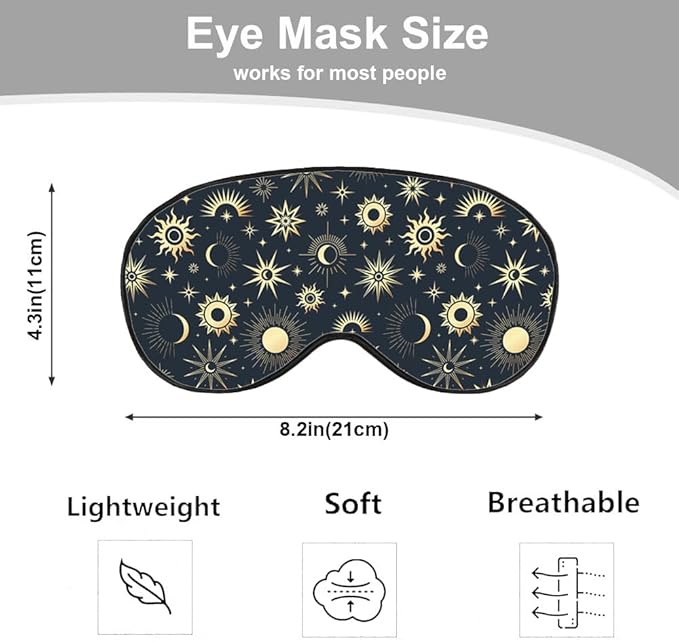 Mystical Night Eye Mask Sleeping Mask Gold Sun Moon and Stars Space Galaxy Black Sleep Masks Silky Soft Eye Cover for Women Men Shading Blindfold for Air Travel Sleeping