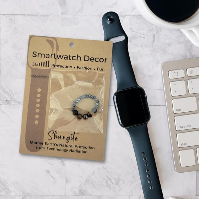 Shungite Smart Watch Band Bling Decor Charm | Compatible with Apple iWatch Galaxy Oculus | 38mm 40mm 41mm 42mm 44mm 45mm 49mm | Smartwatch Protection