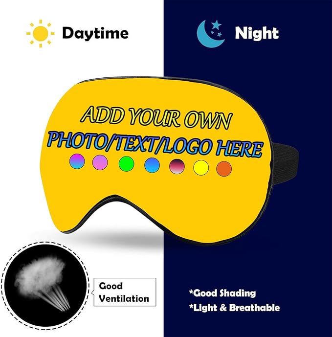 Personalized Eye Mask, Custom Eyeshade Blindfold Add Your Design Image Text Customized Eye Cover with Adjustable Strap for Sleeping Travel Work Naps Blocks Light, Deep Yellow