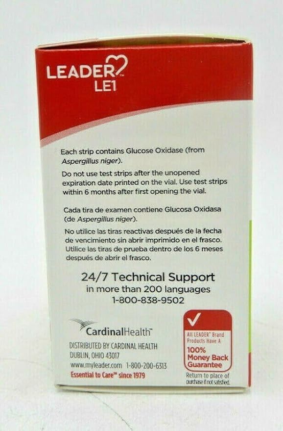 Leader Blood Glucose Test Strips for Diabetes, No-Coding, Fast, Accurate Results, Use with Leader Blood Sugar Monitoring System, 50 Diabetic Test Strips, Pack of 4