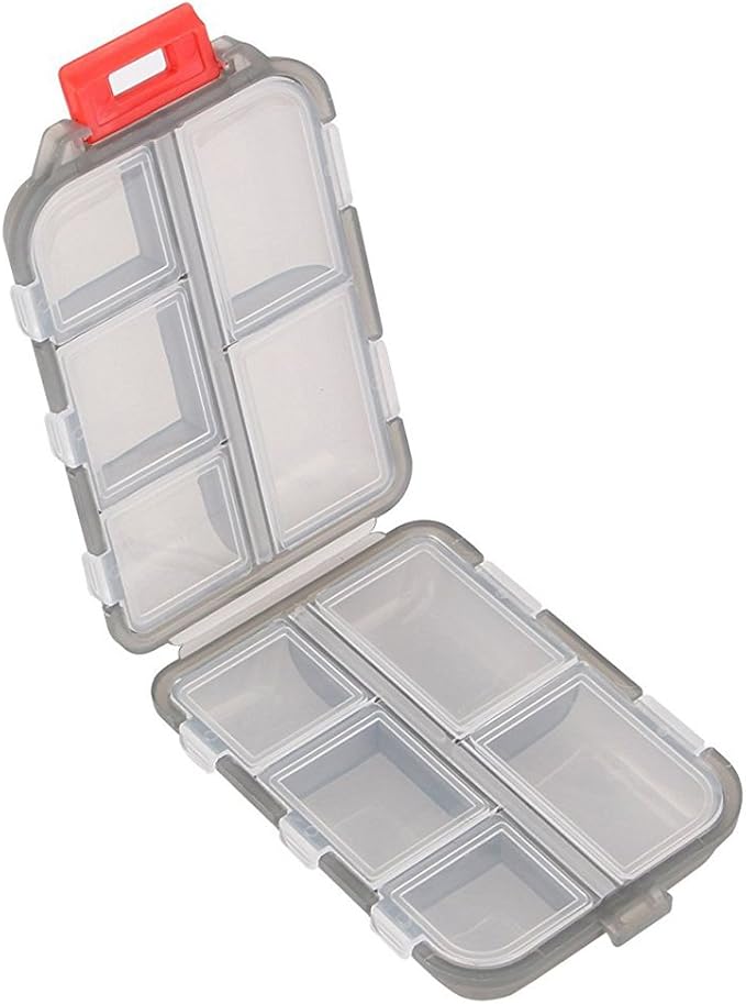 Pill Case - Portable Supplements Tablet Container Box with 10 Compartments - Medicine Capsule Vitamin Foldable Organizer Dispenser Holder Storage for Travel Trip Pocket Purse - Clear Black